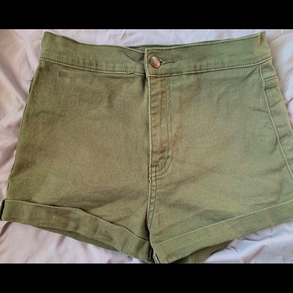 Green high waited jean shorts